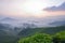 Tea Farm sunrise scenery from hill top of Cameron Highland, Malaysia