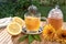 Tea filter ball falling into a glass of hot water