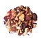 Tea fruity blend of hibiscus petals, orange peel, rose hips, apple, melon flavor.