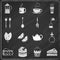 Tea icons set chalkboard