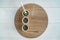 Tea leaves chinese loose leaf selection top view of table with teacups for drink tasting on wooden tray. Green matcha