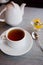 Tea with lemon cafe white cup saucer