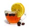 Tea pair isolated on white background, jasmine branch, lemon, r