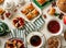 tea party with baklava, Turkish sweets, oriental sweets, top view