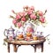 Tea party garden tea party food table watercolor illustration, tea party clipart