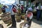 Tea pickers bring in their mornings work to be weighed at a plantation station near Nuwara Eliya in Sri Lanka.