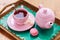 Tea with pink macaroon dates and rock sugar nabot