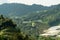 Tea plantation rice terraced field on. Landscape view along the mountain that crosses the agriculture farm and rural village