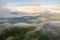 Tea Plantations at Cameron Highlands Malaysia. Sunrise in early morning with fog.