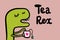 Tea rex hand drawn vector illustration with cute dinosaur drinking hot beverage