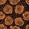 Tea roses and coffee seamless pattern. Vector