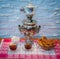 Tea samovar with bagels