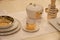 Tea service or set with pot, cup, saucer, plates