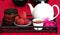 Tea set with chinese tea and litchees