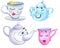 Tea set clipart of cute teacups, a sugar bowl and a teapot