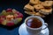 Tea with sweets. Cookies, marmalade, candies