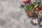 Tea table place setting colorful glasses. Oriental hospitality