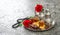 Tea table red rose flowers dates Islamic holidays decoration