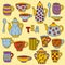 Tea tableware colorful doodles collection