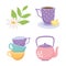 Tea, teacups teapot lemon flower herbal leaf beverage icons
