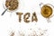 Tea text made by tea leaf on wwhite