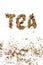 Tea text made by tea leaf on wwhite