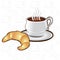 Tea time background cup coffee croissant icon