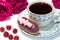 Tea time with blueberry eclair and raspberry, interesting design