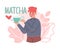 Tea Time Break with Redhead Man Character Enjoying Hot Matcha Drink in Cup Vector Illustration