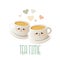 Tea time. Cute illustration with two cups of tea. Vector