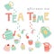 Tea time doodle illustration pastel color vector