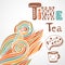 Tea time. Doodle lettering with cute cup. Autumn