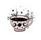 Tea time, a mug of tea, a cup of coffee. Doodle illustration for witch shop, witchcraft herbal potion, color hand drawing isolated