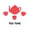 Tea time. Teapot and cups. Vector illustration