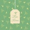 Tea time text in Tea bag on green top leaf tea pattern background vector design