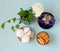 Tea time with zephyr and cookies in vintage bowls.