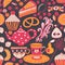 Tea vector seamless doodle teatime backdrop.Cakes to celebrate a