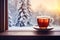 Tea on the winter windowsill - relaxing view