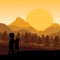 Teach children to watch the sunset , Vector illustrations