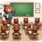 Teacher bear teaches little bear cubs.