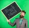 Teacher bearded man holds blackboard with inscription back to school green background. Keep working. Teaching stressful