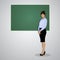Teacher beautiful woman in the class with the green desk board vector illustration in the suit educational process