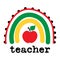 Teacher - colorful typography design with red apple and rainbow.