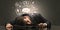 Teacher fell asleep at his workplace with full draw blackboard concept