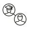 Teacher and graduate student online education and development elearning line style icon