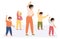 Teacher and kids exercising. Preschool teacher doing gymnastics together with pupils isolated vector illustration