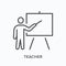 Teacher line icon. Vector outline illustration of man near blackboard. Business education lesson pictorgam