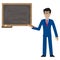 Teacher, professor standing in front of blank school blackboard vector illustration. School teacher in glasses, male