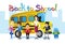 Teacher With Pupils Over Yellow Schoolbus Back To School Education Banner
