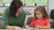 Teacher Reading Book With Female Pupil